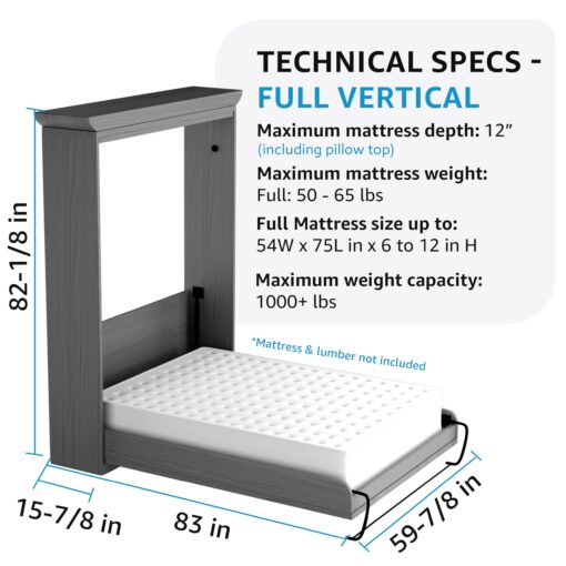 Create-A-Bed Full Size Deluxe Murphy Bed Kit, Vertical - Image 7