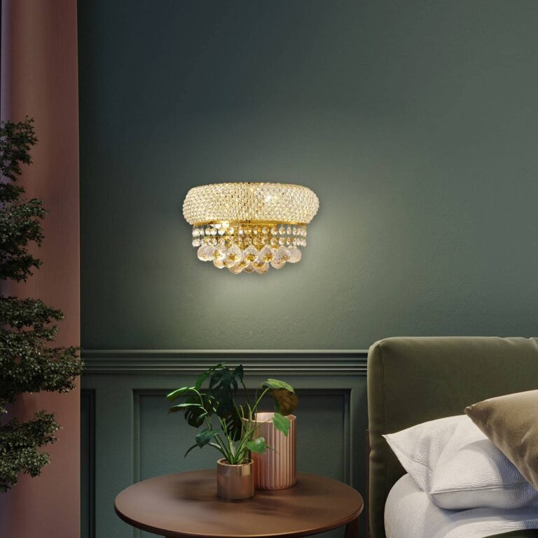 BEIRIO 2-Lights Golden Finish Classic Empire Style K9 Crystal Ball Wall Sconce Light for Living Room Foyer Dining Room Hallway Bedroom (12×6 inch) New Packaging Easy to Install - Image 3