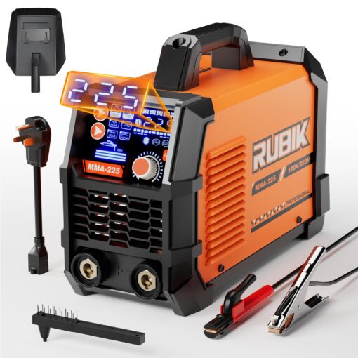 Rubik Stick Welder, ARC MMA 225Amp Electric Welding Machine, IGBT Digital Dispaly LCD 110V/220V Hot Start 2 in 1 Portable Welder Machine, with Cable, Electrode Holder, Welding Helmet, Brush