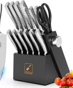 imarku Knife Set,14-Piece Knife Sets for kitchen with block,Premium One-Piece Kitchen Knife Set with Sharpener,High Carbon Stainless Steel Knives Set for Kitchen,Dishwasher Safe,Black