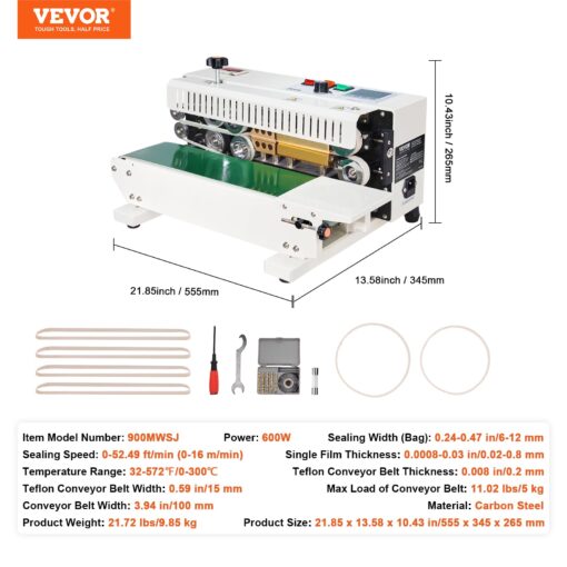VEVOR Continuous Bag Band Sealing Machine FR770A Horizontal Bag Sealer with Digital Temperature Control Band Sealer Machine for 0.02-0.08 mm Plastic Bags Continuous Band Sealer with Printing Function - Image 2