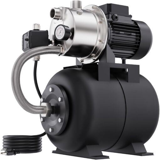 Aquastrong 1.6 HP Shallow Well Pump with Pressure Tank, NSF Certified, 1320 GPH, 115V, Stainless Steel Irrigation Pump, Automatic Water Booster Jet Pump for Home, Garden, Lawn