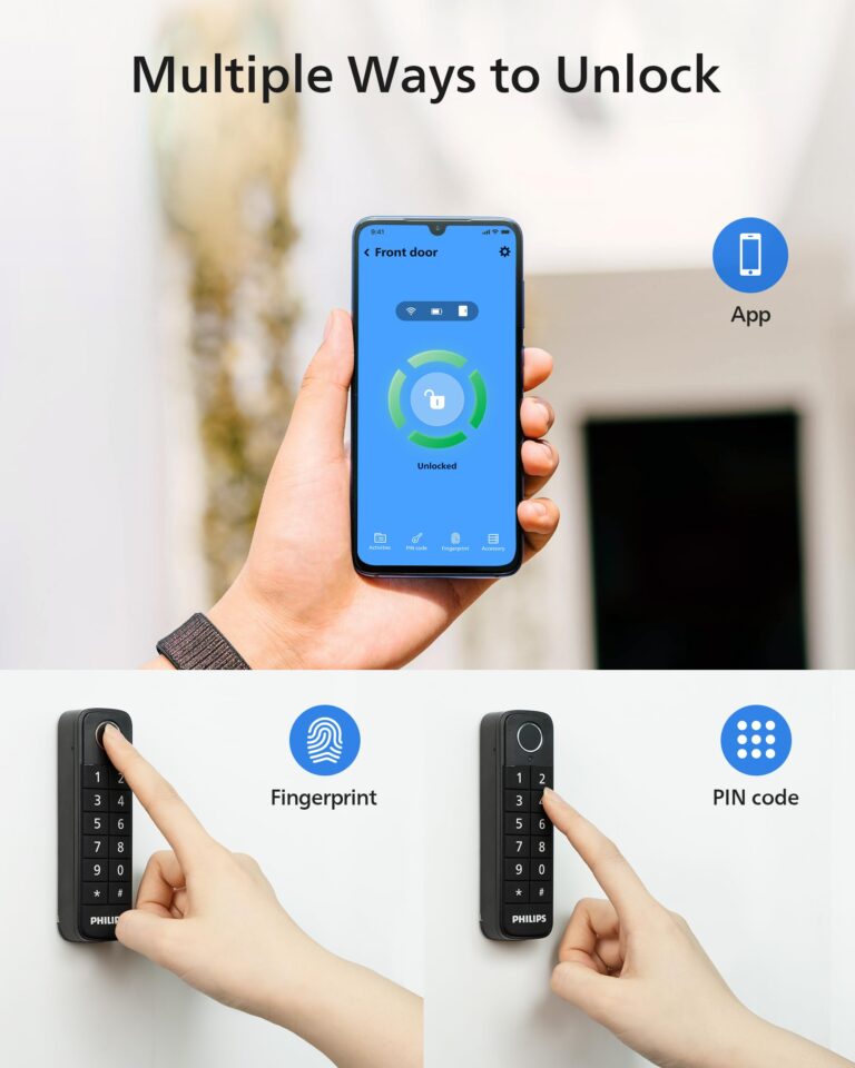 Philips WiFi Smart Lock with Fingerprint Keypad, Turn Your Existing Deadbolt into Smart Door Lock, Built-in WiFi, APP Remote Control, Keyless Entry Door Lock, Auto-Locking, Status Logging, Black - Image 8