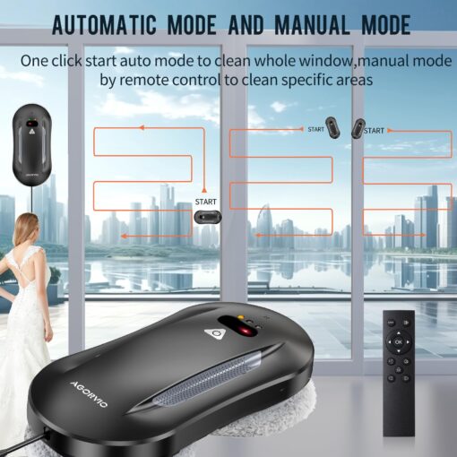AGORVIO Window Cleaning Robot with Auto Water Spray & Smart Navigation, Automatic Window Cleaner Robot for Inside/Outside Glass with Triple Safety System, Edge Detection and Remote Control - Image 5