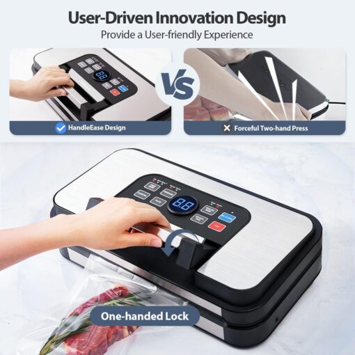 95Kpa Powerful Precision Pro Vacuum Sealer, with 10-in-1 Functions, Easy-Lock Handle, Double Heat Seal & Double Pump, Vacuum Sealer Machine for Food with Bags Storage, Built-in Cutter,Stainless Steel - Image 2