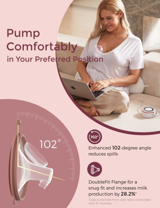 Momcozy Breast Pump V1 Pro Hospital-Grade, Hands-Free & Portable Wearable Pump, Upgraded Electric Pump with 3 Fine-Tuned Rhythms|15 Levels, Come with Leak-Proof DoubleFit Flange, Cozy Red. - Image 5