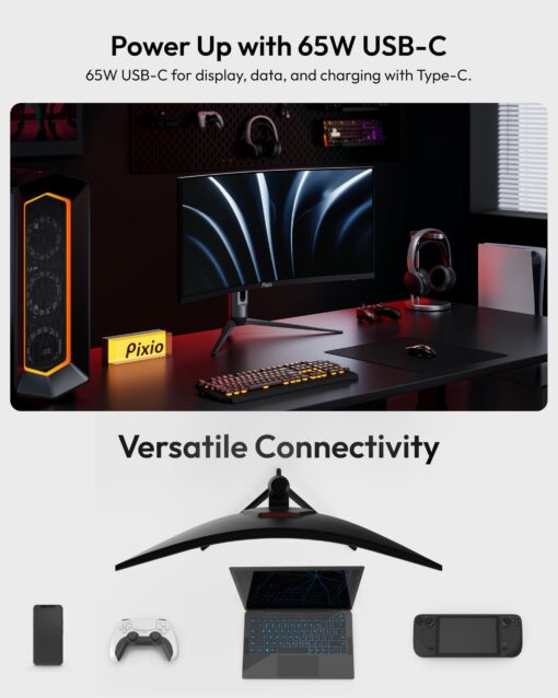 Pixio PXC348C Neo 34 inch 180Hz Refresh Rate UWQHD 1440p Ultrawide Resolution 1000R Curve Fast VA Panel 1ms Response Time USB-C Displayport 65W Charging AMD FreeSync Premium HDR Curved Gaming Monitor - Image 4