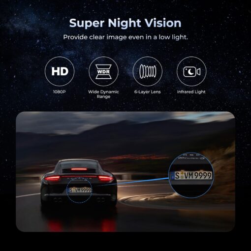 PRUVEEO 12'' Rear View Mirror Camera,360 View 4 Channel Mirror Dash Cam Detached Camera for Cars，FHD1080Px4,Dash Cam Front and Rear Side(Left,Right),Night Vision,GPS,Parking Monitor,Free 128GB Card - Image 5