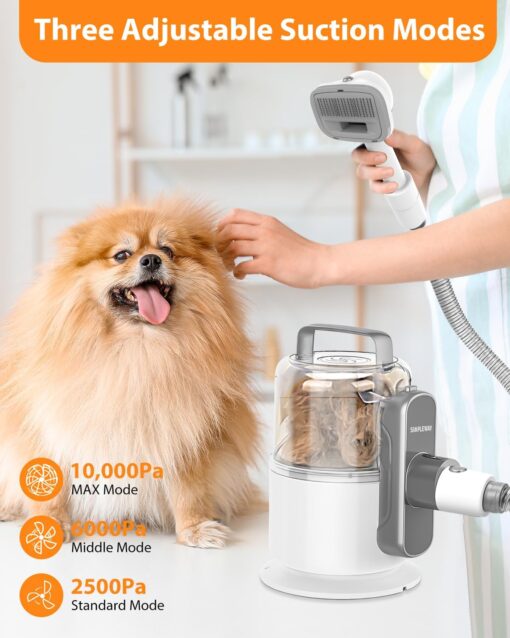 Dog Vacuum Grooming Kit for Shedding: Professional Hair Clippers Pet Groomer - Strong Suction Cleaner Deshedding Tool Fur Brush Attachment Trimmer for Home Cat (Off-White) - Image 9