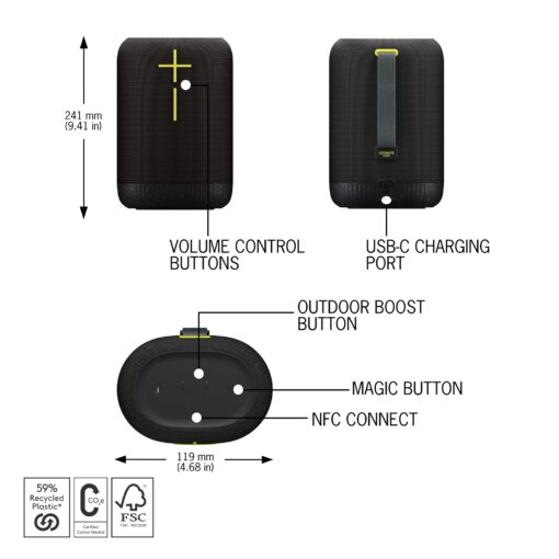 Ultimate Ears EPICBOOM, Portable Wireless Bluetooth Speaker, Big Bass and Immersive, 360-Degree Sound, Adaptive EQ, IP67 Waterproof, Floatable, 17 Hour Battery, 180 ft Range, USB C - Charcoal Black - Image 5