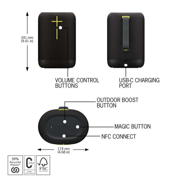 Ultimate Ears EPICBOOM, Portable Wireless Bluetooth Speaker, Big Bass and Immersive, 360-Degree Sound, Adaptive EQ, IP67 Waterproof, Floatable, 17 Hour Battery, 180 ft Range, USB C - Charcoal Black - Image 5