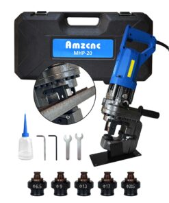 AMZCNC 110V 1200W Electric Hydraulic Hole Puncher Φ1/4"-4/5" Punching Machine Metal Hole Punch with Carbon Brush 5 Dies for Iron Copper Aluminum Plate Angle Steel