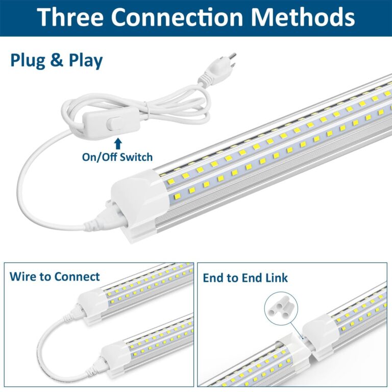 JESLED 10-Pack 8FT LED Shop Light Fixture, 90W 12000LM 6500K LED Tube Lights T8 Integrated, Linkable, Plug and Play, High Output, D Shape 3 Rows 300 Degree Lighting for Garage, Workshop - Image 3
