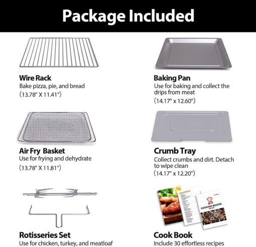 Beelicious® Pro 32QT Extra Large Air Fryer, 19-In-1 Air Fryer Toaster Oven Combo with Rotisserie and Dehydrator, Digital Convection Oven Countertop Airfryer Fit 13" Pizza, 1800w (Black) - Image 3