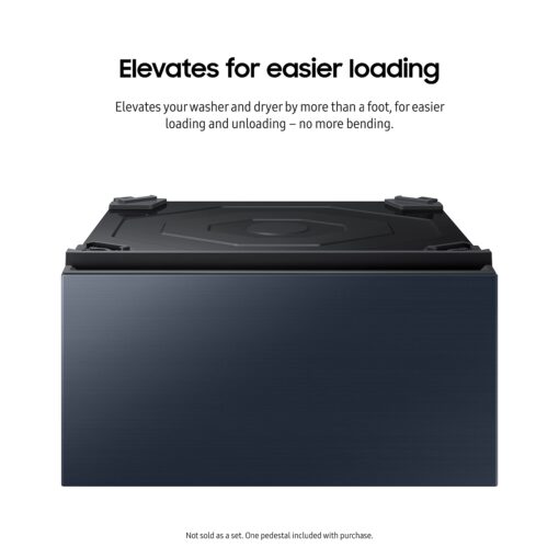 SAMSUNG 27-Inch Bespoke Front Load Washer Dryer Pedestal Stand w/ Pull Out Laundry Storage Drawer, WE502ND, Brushed Navy - Image 5
