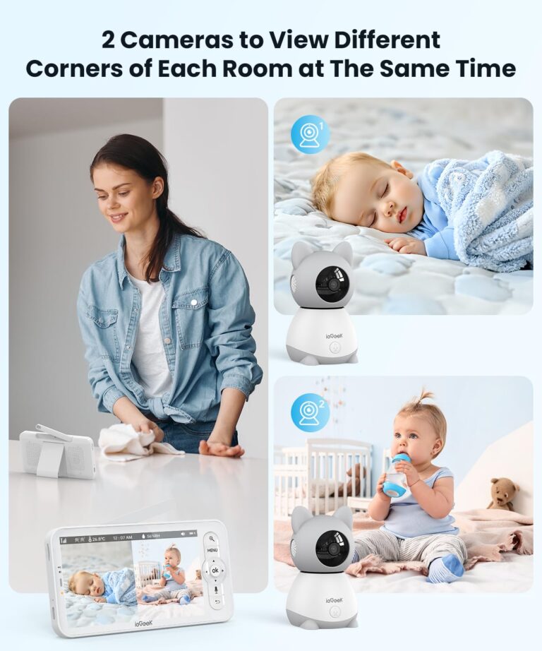 ieGeek Split-Screen Baby Monitor with 2 Camera and Audio-Two 2K Video Monitor with 5" Screen -Night Vision,Two-Way Talk,Cry&Motion Detection,Temper&Humidity Sensor,Remote Control via Screen and APP - Image 8