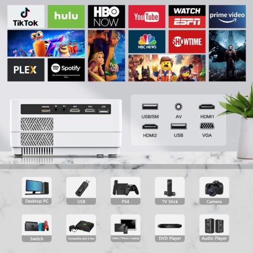 Native 1080P Projector with WiFi and Two-Way Bluetooth, Full HD Movie Projector for Outdoor Movies, 300" Display Projector 4k Home Theater, Compatible with iOS/Android/PC/XBox/PS4/TV Stick/HDMI/USB - Image 2
