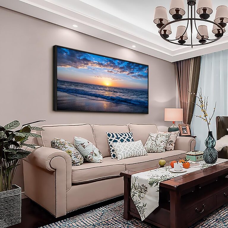 Blue Ocean Framed Wall Decor Living Room Large Size Canvas Wall Art For Bedroom Boho Home Decor Sea Beach Canvas Pictures Artwork Sunny Sea View Painting Office Wall Decorations Black Framed 30" X 60" - Image 6