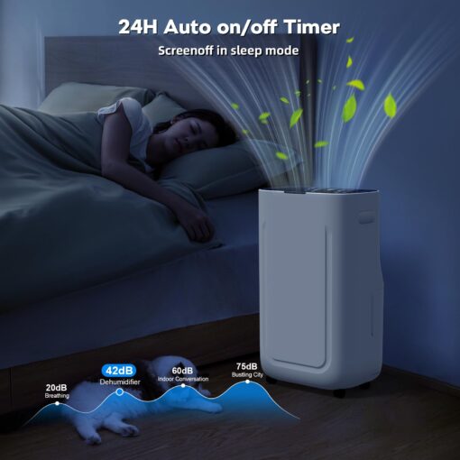 2025Upgraded 5000 Sq.Ft 80 Pint Dehumidifier for Basements with Large 6.5L Water Tank,24H Timer,Child Lock,Defrost,Silent,mold,4 Modes Operation Auto Shut-off - Image 3