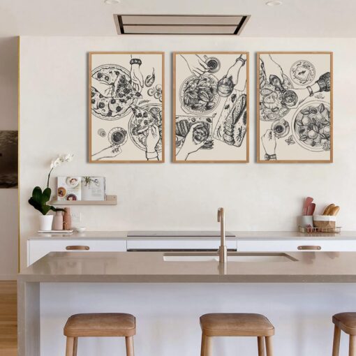 BINCUE Extra Large Kitchen Wall Art Set of 3 Cheers Wall Decor Food Pizza Retro Modern Artwork for Dining Room Kitchen Cooking Space Decor 24x36 Inches - Image 6