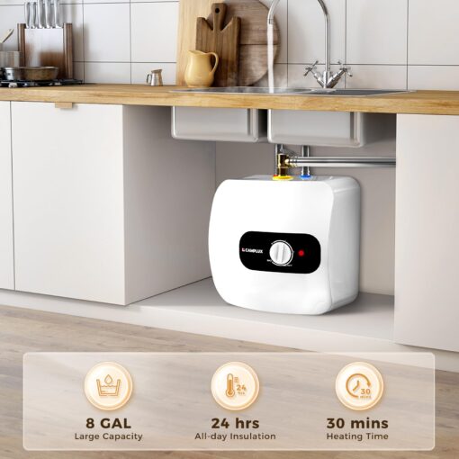 CAMPLUX Electric Mini-Tank Water Heater 8 Gallon (ME80B) On-demand Endless Water Heater, 120-Volt Corded 1440W, Under Sink, Wall or Floor Mounted - Image 9