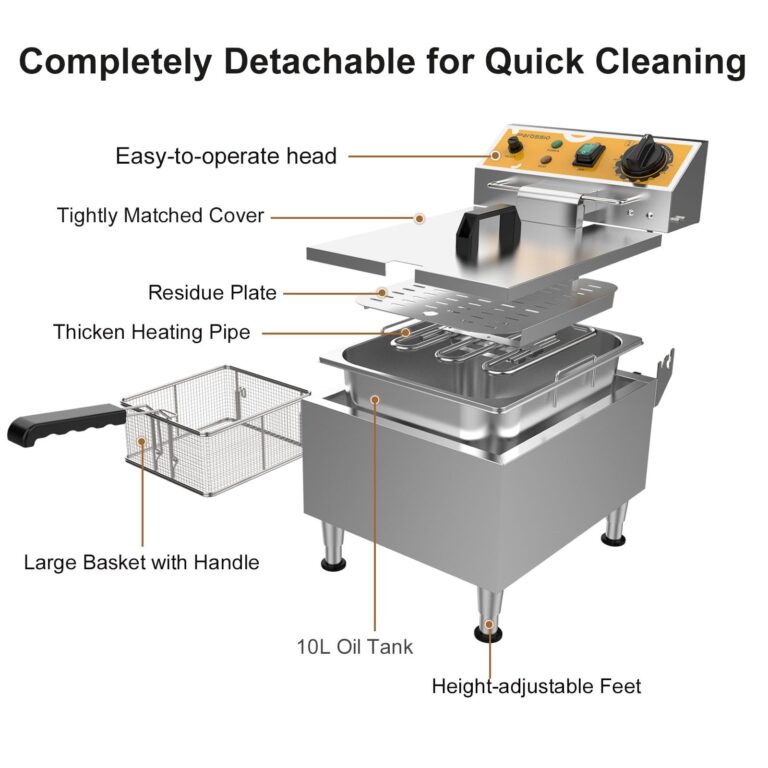 Perossia Large Deep Fryer with Basket and Lid 10L(10.6Qt), 304SS Electric Deep Fryer for Home and Commercial, Countertop Deep Fryers, 1750W Fast Heating, 120V - Image 3
