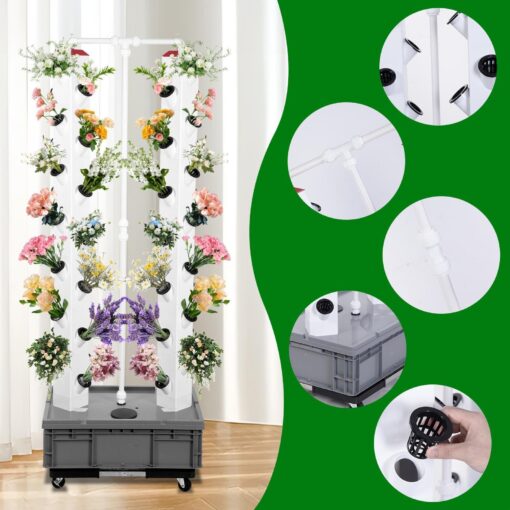 Buhyujkm Vertical Hydroponic Garden Tower,56 Slots Hydroponics Tower | Multifunctional Plants Germination Kit for Fruits and Vegetables - Image 2
