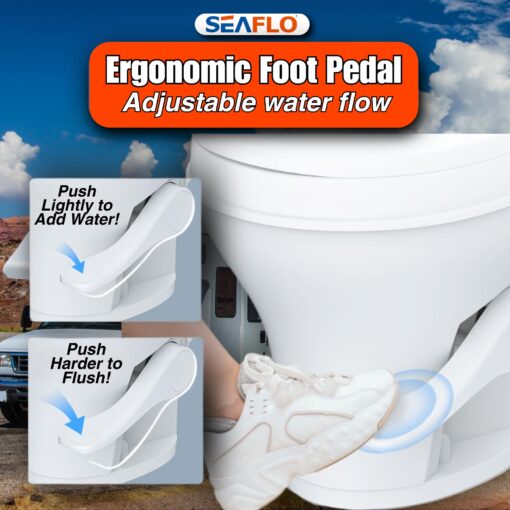 SEAFLO Residential Height Camper/RV Toilet, 18.5” Standard Height, Gravity Flush System, Foot Pedal Operation, Soft Close Seat, Easy-to-Clean Oversized Bowl, 4-Year Warranty - Image 6