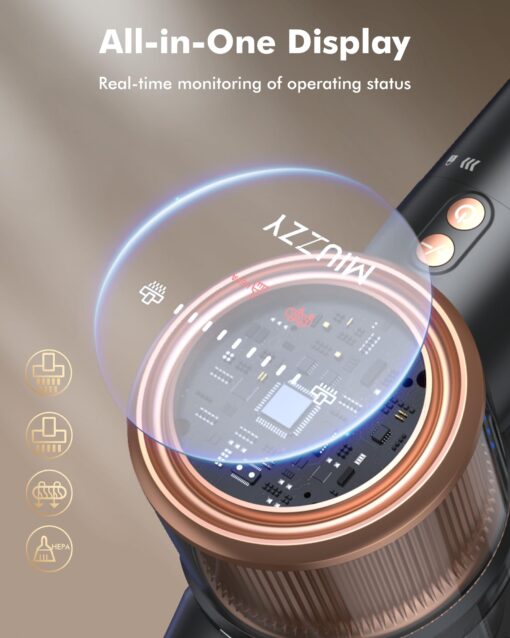 MIUZZY Cordless Vacuum Cleaner, 48kPA/190AW Powerful Suction, Max 60min Runtime, 4000mAh Large Battery, Anti Hair Wrap Stick Vacuum, Vacuum Cleaners for Home, Pet Hair, Hard Floors and Carpets, Cars - Image 3