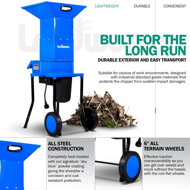 Landworks Electric Leaf Mulcher & Shredder - 15-AMP, 1800W, Steel Construction, 11" Blades, 0.5" Cutting Capacity, 120V AC for Dry Leaves, Grass, & Yard Clippings - Image 5