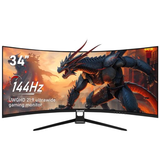 Gawfolk 34 Inch Ultrawide Curved 144Hz Gaming Computer Monitor 1500R PC Screen 21:9 UWQHD (3440x1440),Adaptive Sync,178° Viewing Angle,Display Port、HDMI2.0,Compatible with Wall mounting - Black - Image 7