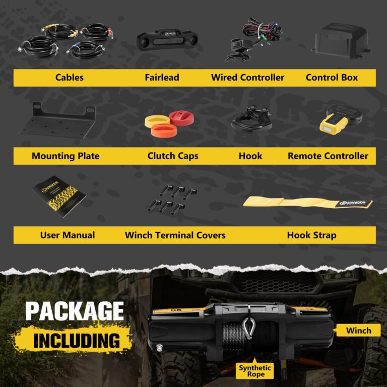 BUNKER INDUST 6000lb Electric Winch 12V Waterproof with Synthetic Rope Hawse Fairlead Kit for Offroad UTV ATV,Recovery Winch with Both Wireless Handheld Remote and Corded Control - Image 4