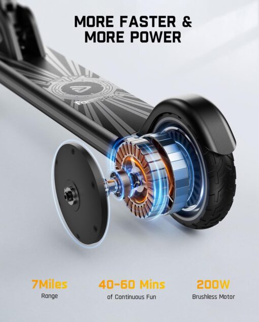 FanttikRide T9 Apex Electric Scooter for Kids 4.3-5.6 ft,200 W Motor, LED Colorful Lights with Bluetooth Music Speaker, 7/10/12 MPH Digital Display, Adjustable Height, Foldable, Up to 40 mins,Black - Image 5