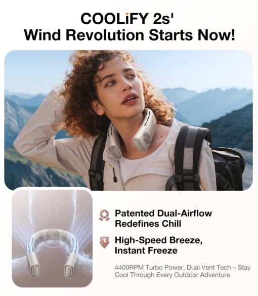 TORRAS COOLiFY 2S Neck Fan [2025 Upgraded], 28H Extended Battery Life, Neck Fans that Blow Cold Air, APP Control, Portable Neck Fan, Neck Air Conditioner for Travel, Work, Hiking. Apricot - Image 3