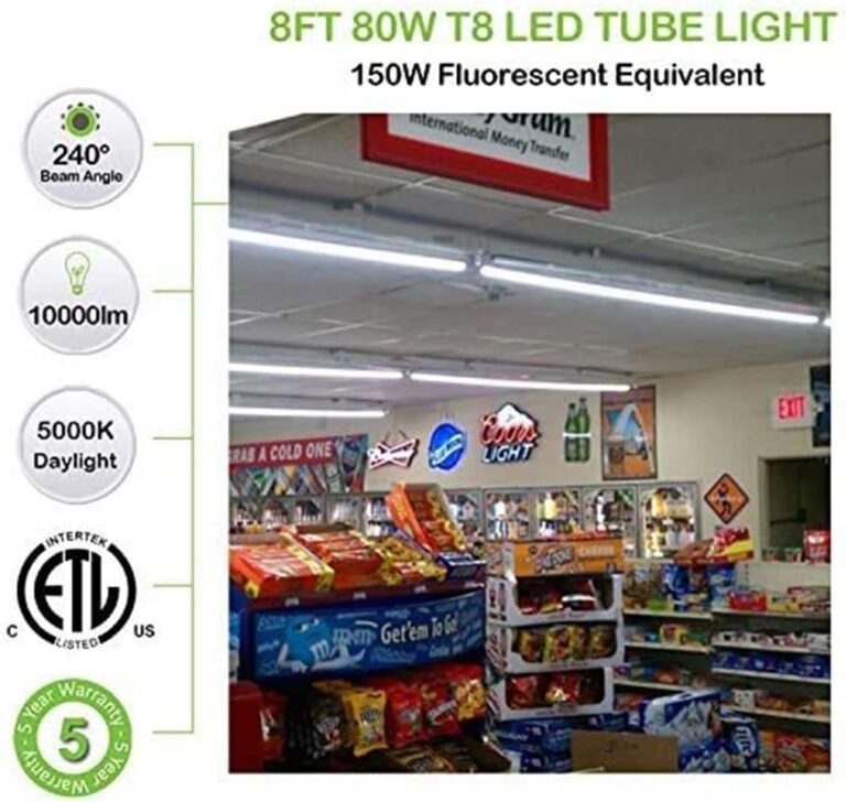 hykolity 8FT LED Shop Light, V Shape Integrated T8 LED Tube Light,10000LM, 80W, 5000K Daylight, 8 Foot Linkable Shop Lights with Built-in ON/Off Switch for Warehouse, Workshop, ETL, 10 Pack - Image 7
