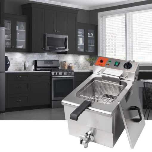 Valgus 1750W Stainless Steel Electric Deep Fryer 12L Large Capacity Countertop Kitchen Frying Machine with Basket & Lid, Drain System - Image 2