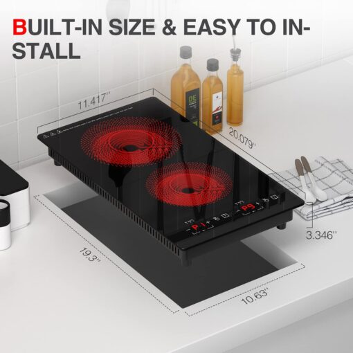 Electric Cooktop 2 Burners 2100W, 110v Electric Stove Top 12 inch, Independent Control 20 Temperature Ranges 9 Power Levels Induction Cooktop, All Kinds of Cookwares - Image 6