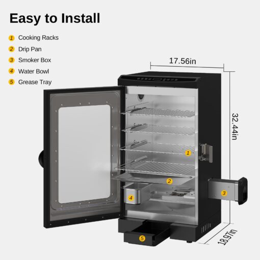 EAST OAK 30" Electric Smoker, Outdoor Smoker with Glass Door & Meat Thermometer, 725 Sq Inch Large Capacity, 4 Detachable Racks for Backyard BBQ, Party, Outdoor Cooking Night Blue - Image 4