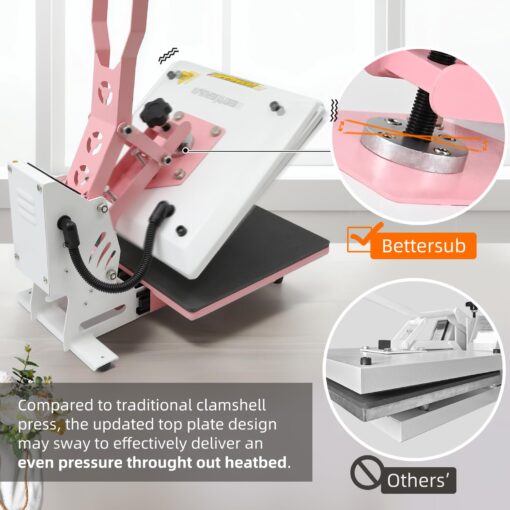 BetterSub Heat Press 15x15 inch Digital Heat Press Machine, Slide Out Industrial Quality T-Shirt Heat Transfer Machine Pink - Image 5
