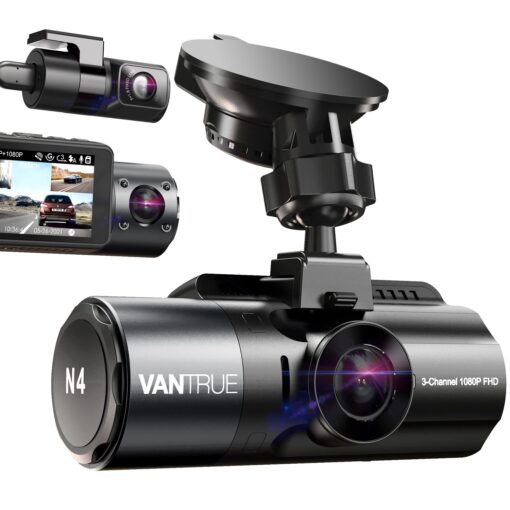 VANTRUE N4 3 Channel Dash Cam, 4K+1080P Dual Channel, 1440P+1080P+1080P Front Inside Rear Three Way Triple Car Dash Camera, IR Night Vision, Capacitor, 24 Hours Parking Mode, Support 256GB Max
