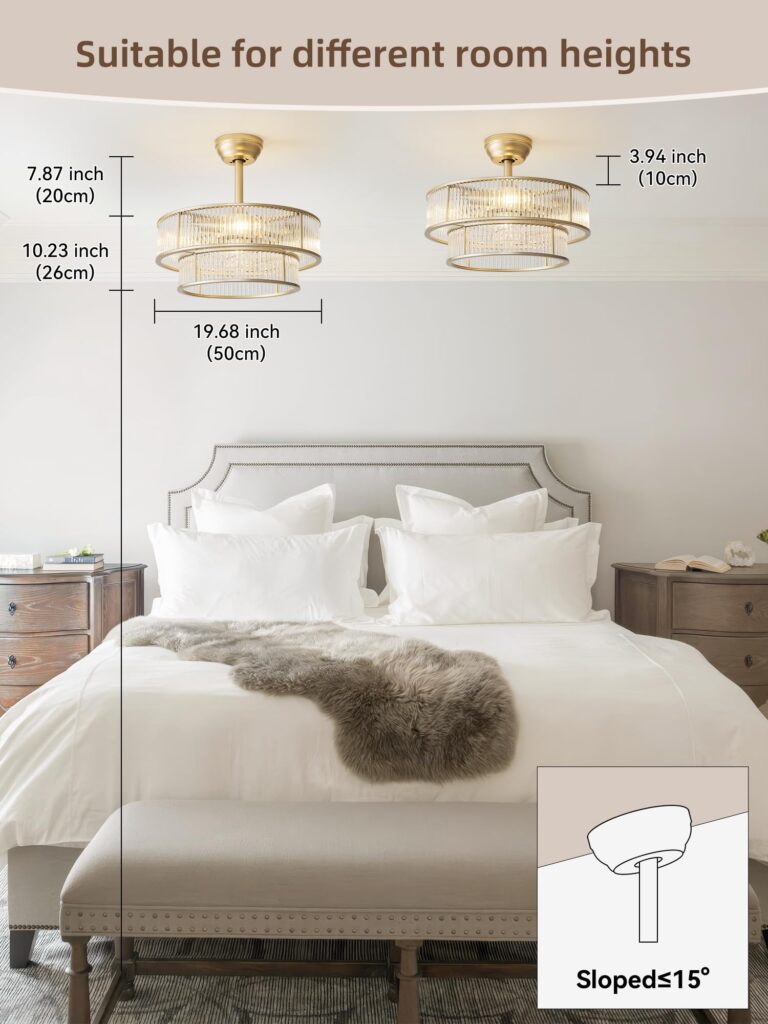 YADZSLY Gold Fandelier Ceiling Fans with Lights, 20" Gold Crystal Chandelier Ceiling Fan with Light Remote Control, Caged Mid Century with 6 Speeds for Bedroom, Living Room, Nursery - Image 6