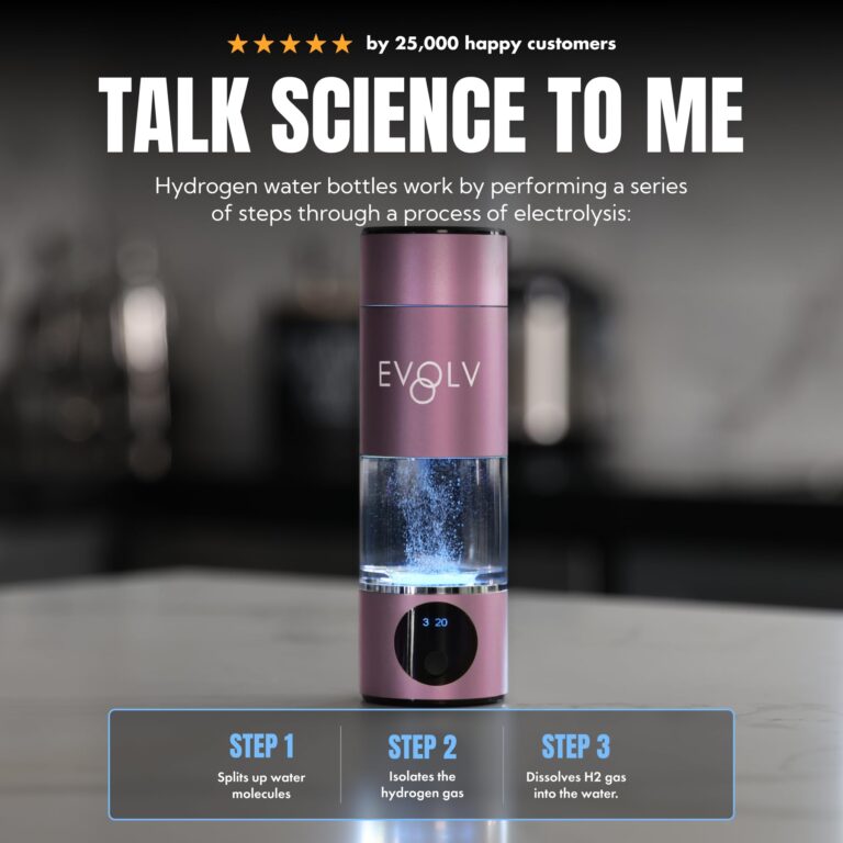 EVOLV Hydrogen Water Bottle Generator – SPE & PEM Water Ionizer 5.42PPM, Highest Concentrated Dose – 8oz Hydrogenated Water Bottle for Improved Energy & Inflammation Support - Easy to Use, Rose - Image 6