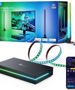 Govee HDMI 2.1 Sync Box Kit 2, Includes AI Sync Box, Light Bars, and Monitor Backlight, Supports 8K@60Hz, 4K@144Hz, VRR and ALLM, Works with Matter and Alexa, RGBIC Light Strip for 27-34 inch Monitor
