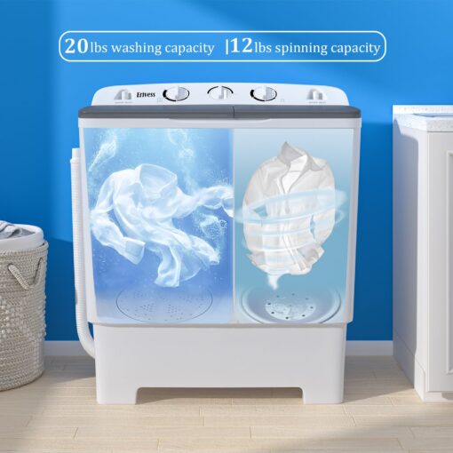 Erivess 32 lbs Compact Mini Twin Tub Washing Machine with Drying Rack&10 Hangers, 20 lbs Washer Mini Compact Laundry Machine and 12 lbs Spinner, Convenient and Efficient for Dorms, Apartment - Image 6