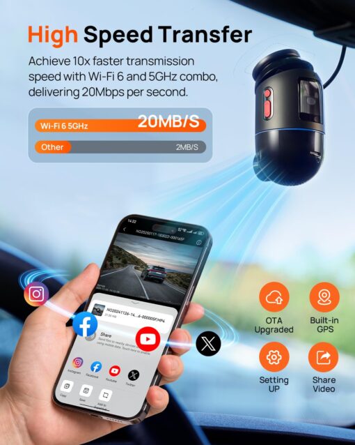 70mai Dual Dash Cam Front and Rear 4K, Car Camera for Cars with Sony IMX678, STARVIS 2 Night Vision, 4G LTE, AI Motion Detection, ADAS, 5GHz Wi-Fi 6, Parking Monitor, Voice Control (4K Omni X800) - Image 6