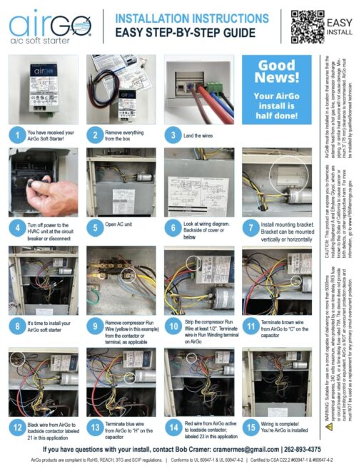 AIRGO AC Soft Starter: Reverse Motor Protection, Easy DIY Install with Wire kit, fits Inside AC, Smallest Soft Start for Utility/Generator Power (AIRGO 8-16A + Install Kit) - Image 4