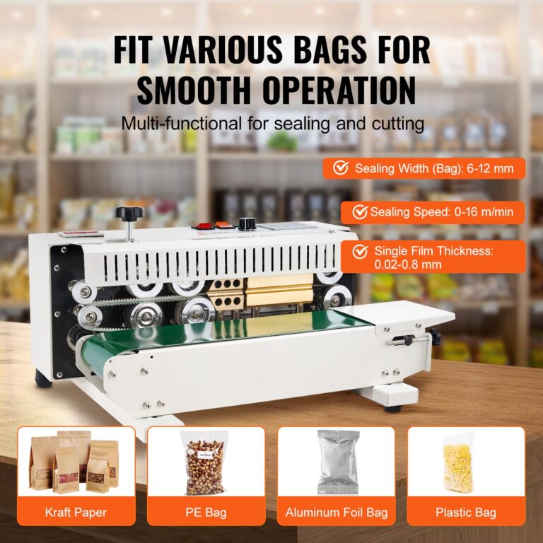 VEVOR Continuous Bag Band Sealing Machine FR770A Horizontal Bag Sealer with Digital Temperature Control Band Sealer Machine for 0.02-0.08 mm Plastic Bags Continuous Band Sealer with Printing Function - Image 6