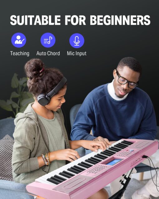 Donner Keyboard Piano 61 Key, Electric Keyboard Kit with 249 Voices, 249 Rhythms - Includes Piano Stand, Stool, Microphone, Gift for Beginners, Pink(DEK-610S) - Image 5