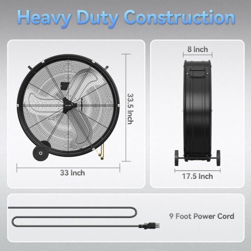 CCGIRU 14000 CFM 30" High Velocity Industrial Drum Fan, 3-Speed Heavy Duty Industrial Shop Fan for Warehouse, Workshops, Garage, Factory and Basement - UL Safety Listed - Image 7