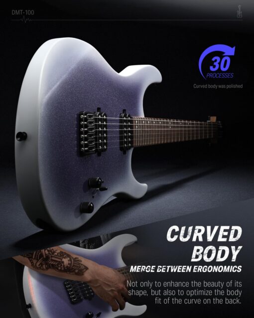 Donner Solid Body Electric Guitar, 39 Inch Metal Electric Guitar Beginner Kits with Bag, Strings, Strap, Cable, Strings Dampener for Rock Music Lover, DMT-100 (Gradient Violet) - Image 5